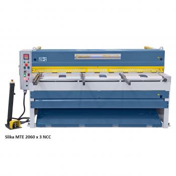 Elektro škarje MTE 1360 x 3 NCC / motorno nastavljiv omejilec / izmet pločevine spredaj ali zadaj